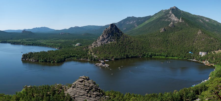 Panorama of Lake Auliekol from Bolektau Rock
