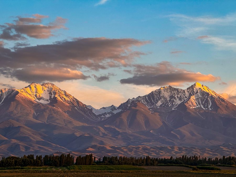 Aytmatov and Manas Peaks at Sunset